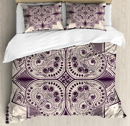 Purple Mandala King Size Duvet Cover Set Snowflake Form Inspired