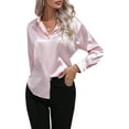 thumbnail image 1 of MAWCLOS Blouse pour Femmes Chemises Boutonnées Tunique à Col Hauts Décontractés Chemise à Manches Longues Rose 2TG, 1 of 4
