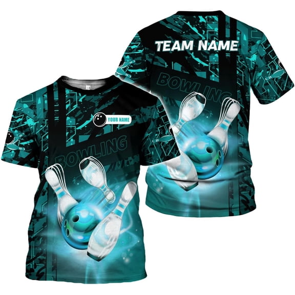 Personalized Name Bowling Shirts for Men and Women 3D, Bowling Shirts for Team Bowling, Bowling Shirts Gift (Teal, 2XL)