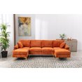 thumbnail image 3 of Convertible L-Shaped Sectional Sofa with Movable Ottoman, Upholstered Accent Sofa with 2 Pillows and Golden Metal Legs, Modular Sectional Couch Sets for Living Room Office Apartment, Orange, 3 of 9