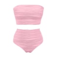 thumbnail image 4 of Women's Strapless Bandeau Bikini Set, High Waist Ruched Textured Two Piece Swimwear for Beach & Pool, 4 of 5