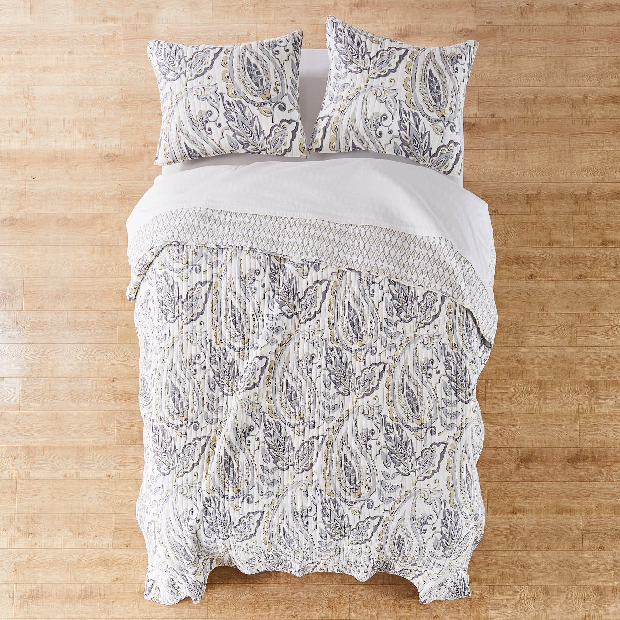 Levtex Home - Tamsin Grey Quilt Set - King Quilt + Two King Pillow Shams - Modern Paisley - Grey Taupe Off-White - Quilt Size (106x92in.) and Pillow Sham Size (36x20in. ) - Reversible - Cotton