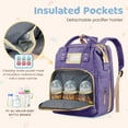 thumbnail image 4 of Diaper Bag Backpack, Multifunctional Baby Changing Bag with Foldable Crib & Insulated Milk Bottle Pocket, Large Capacity Travel Backpack with USB Charging Port & Stroller Strap (Purple), 4 of 7