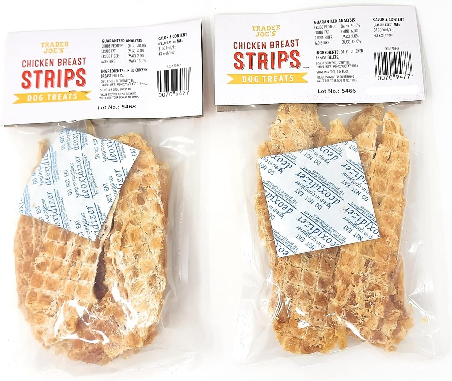 Trader Joe's Chicken Breast Strips Dog Treats Made with Real Chicken Breast Net Wt. 4 Oz (113g) - Pack of 2