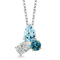 925 Silver and 10K Yellow Gold Topaz and Lab Grown Diamond and London Blue Topaz 3 Stone Pendant Necklace for Women | 2.72 Cttw | Pear Shape 8X6MM | Oval 7X5MM | Round 5MM | with 18 inch Chain