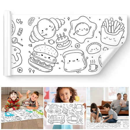 

Hesroicy Drawing Roll Removeable Self-adhesive Great Stickiness Not Damage Wall Clear Outline Early Educational Toys Foldable Food Theme Color Filling Paper Roll for Pupil