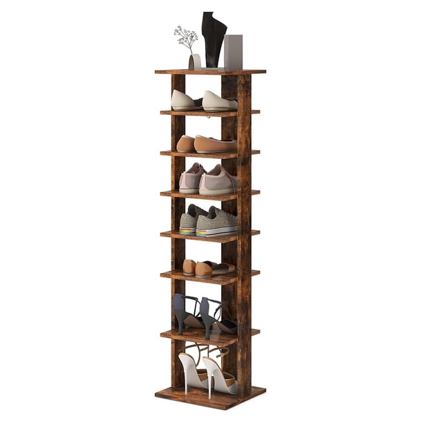 Zapatero vertical de 8 niveles, organizador de zapatos alto y estrecho, zapatero que ahorra espacio con estante extraíble para sala de estar, dormitorio, entrada, dormitorio, apartamento (marrón