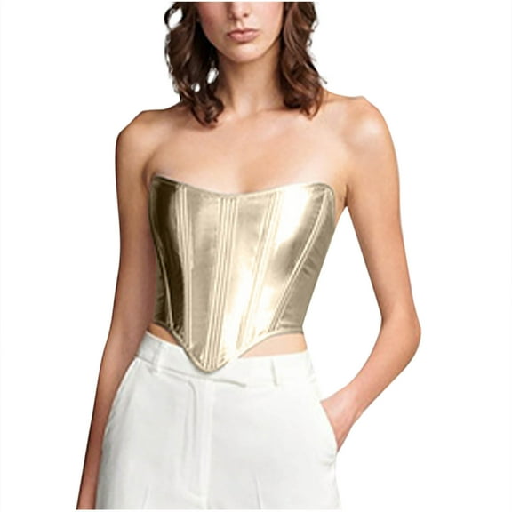 Bustier Corset Plus Size, Fashion Women Metal Wind Solid Color Backless Lace up Fish Bones Waist Shapewear Tops New Bustier Corset Renaissance Style B-68 Gold M