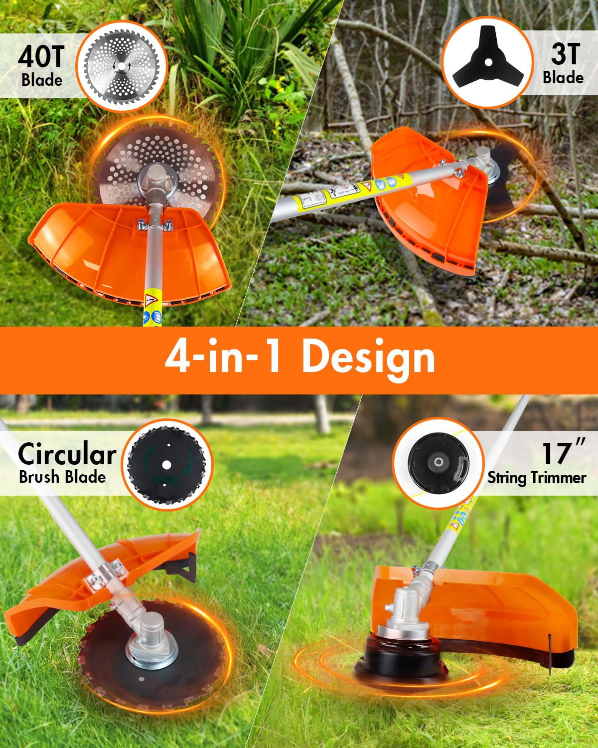 4-in-1 Gas Weed Eater, 31cc 4-Cycle String Trimmer, 1.5HP Heavy Duty Weed Wacker ,17" Grass Trimmer, Lightweight with Shoulder Strap for Lawn Garden Tough Yards