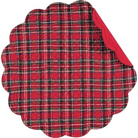 Red Plaid Christmas Holiday Xmas Decor Quilted Round Cotton Reversible Placemat Set Of 6 Round Placemat Red