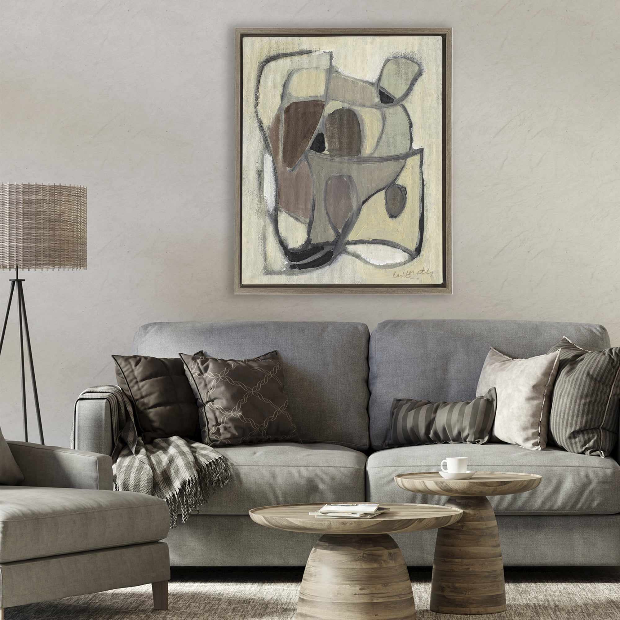 Stupell Industries Rustic Curved Shapes Abstract Brown Framed Floater Canvas Wall Art, design by Lanie Loreth