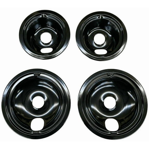 Black Porcelain Drip Tray, 4 Pack, for GE, (2) 6" WB31T10014, (2) 8" WB31T10015