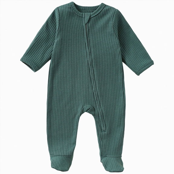 NIEWTR Baby Boy Girl Cotton Romper Newborn Infant Long Sleeve Solid Footies Jumpsuit Fall Winter Clothes Bodysuit Pajamas 0-12 Months(A-Dark Green,0-3 Years)