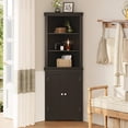 thumbnail image 2 of Lacoo 62'' Tall Corner Cabinet with 3 Shelves and 2 Doors, Corner Storage Cabinet Shelving Storage with Adjustable Shelves for Kitchen Living Room Bathroom, Black, 2 of 7