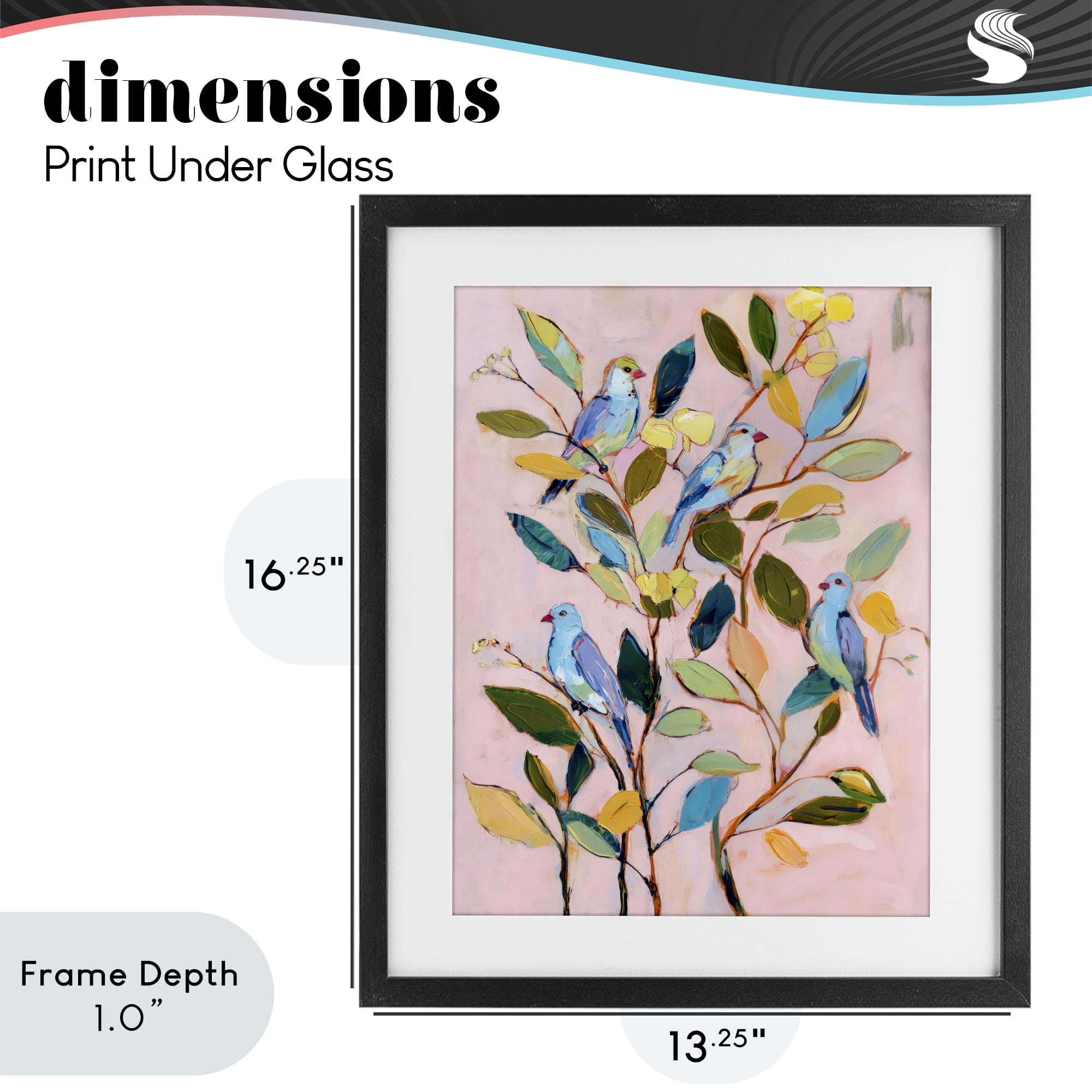 Stupell Industries Birds Between Leaves Impression Black Framed Print Under Glass, design by Sisi and Seb