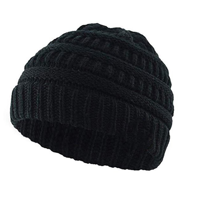 Gorro de invierno para niños pequeños, gorro de punto con cable, grueso, suave, holgado, cálido, color negro