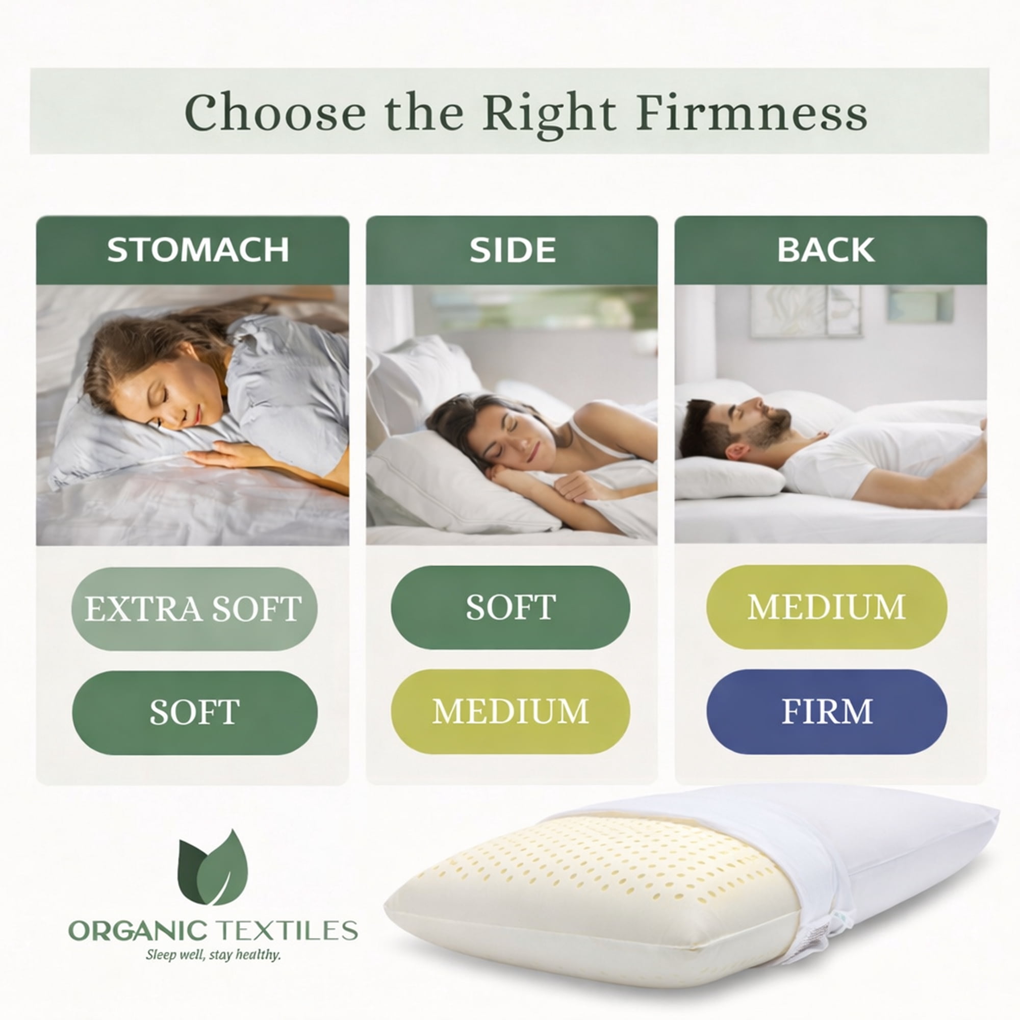 Organic Textiles Natural Talalay Latex Pillow – Cooling Latex Pillow for Sleeping – Breathable Neck Support Pillow with GOTS Organic Cotton Cover - (Travel, Medium) - Pack of 1