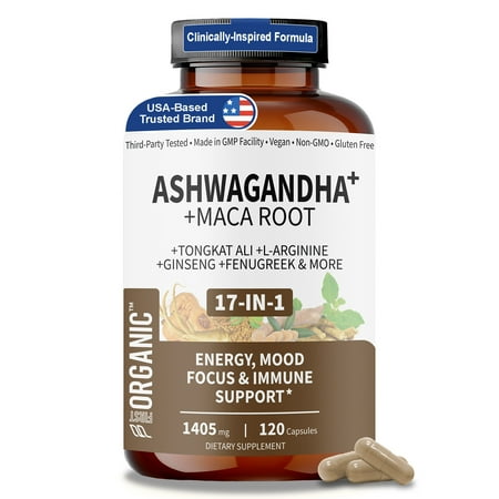Ashwagandha & Maca Root Complex - 1600 mg | Energy, Stamina & Vitality Support | with Tribulus, Tongkat Ali, Ginseng & More | 120 Capsules | Vegan, Non-GMO