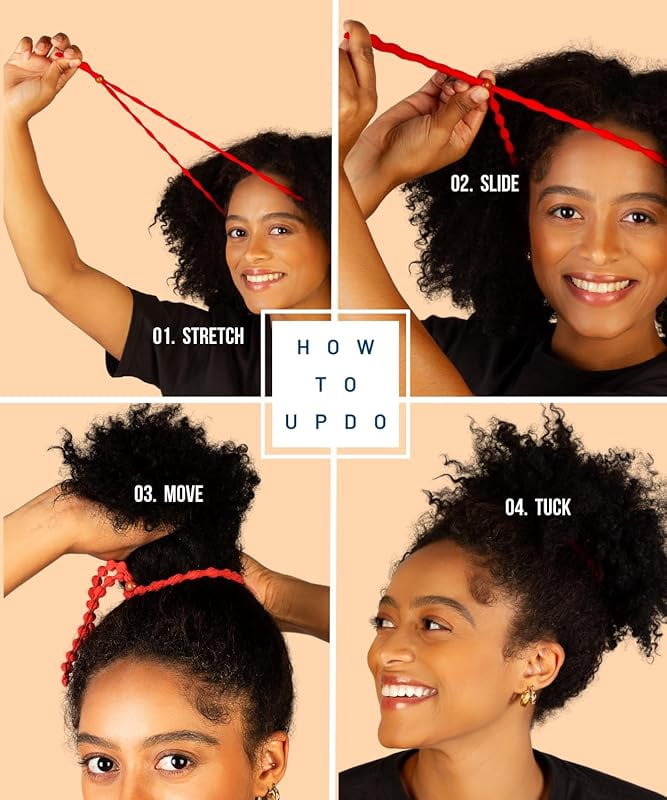 Large Hair Band for Thick, Curly, Natural Hair - Cushioned No Damage Hair Ties Ideal For Braids, Pineapple Hair - Afro Puff Ponytail Holder - Adjustable, Extra Stretchy (Black 2Pk)