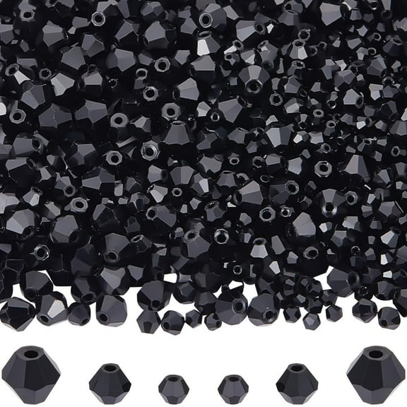 1set 1 Box 1300Pcs Black Bicone Beads Black Faceted Glass Beads Bulk 3mm 4mm 6mm Drink Party Gothic Wholesale Bicone Beads for Jewelry Making Necklace Bracelet Earrings Suncatcher Crafts