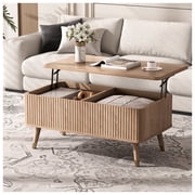 JOINICE Lift Top Coffee Table with Storage,Small Rectangle Center Table for Living Room,Oak