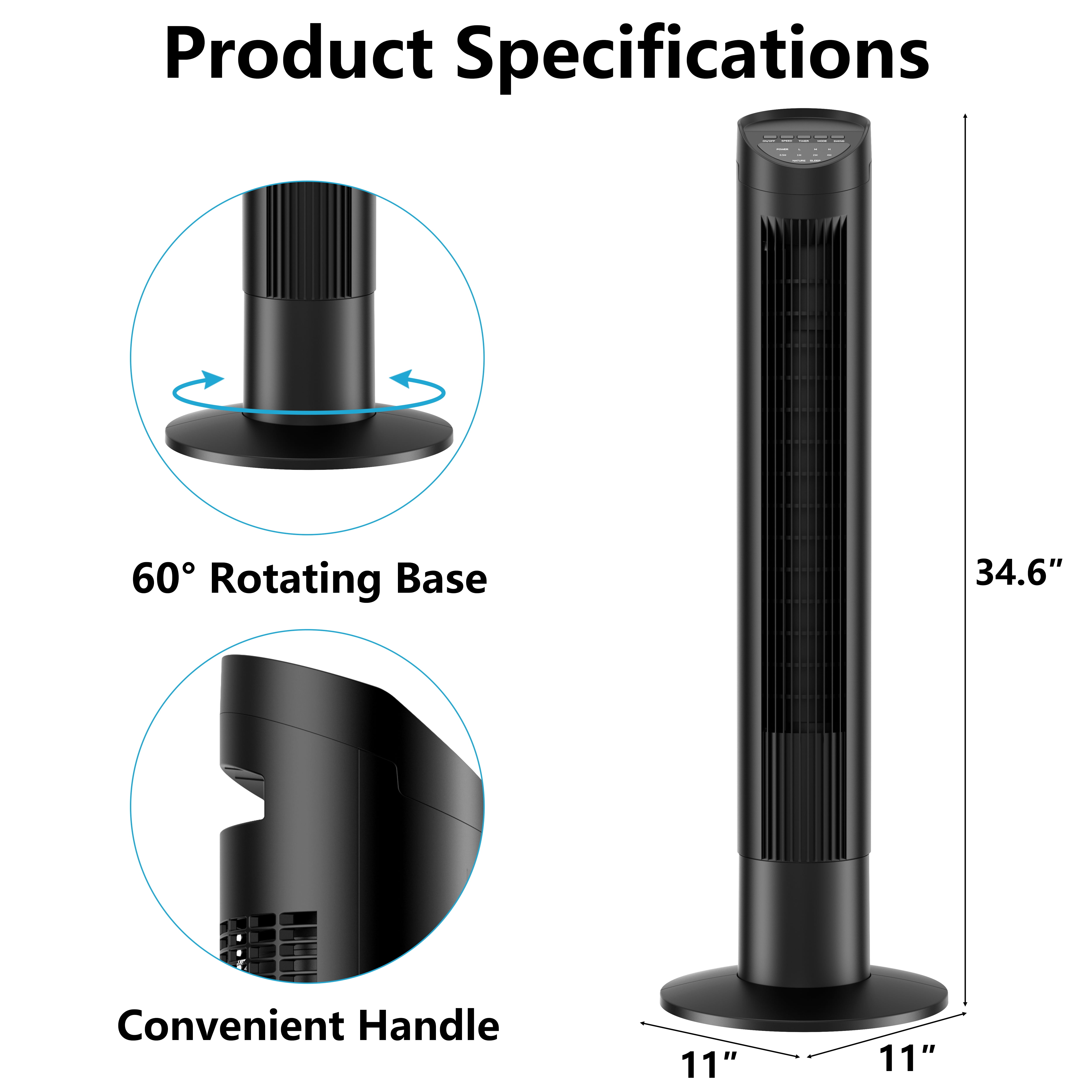 SUGIFT Tower Fan for Home, 35" Standing Floor Fan with Remote, 60 Oscillating Fan, 3 Speeds, 3 Modes, 8H Timer, Quiet Bedroom Fan