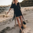 thumbnail image 7 of Jzuxvd Cotton Linen Dresses for Women 2024 3/4 Sleeve Casual Midi Dress Flowy Gauze Shift Dress Vacation Beach Dress Spring Summer Black 3XL, 7 of 7