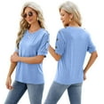 thumbnail image 6 of Zoeecloth Womens Summer Seven-Minute Sleeves Tee Tops Fashion Crew Neck Solid Colour T-Shirts Tops Women's Cotton Versatile T-Shirts Size S-XXL, 6 of 9
