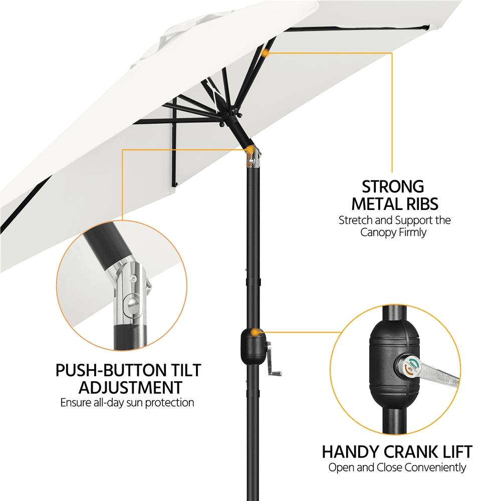 Renwick 9 Ft Outdoor Patio Umbrella with Push Button Tilt and Crank, Cream