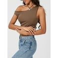 thumbnail image 6 of Rdhnmea Women's Tight Fitted Slash Neck One Shoulder Sleeveless Crop Tops, 6 of 9