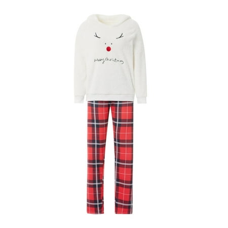 

LisenraIn Family Christmas Pjs Matching Sets Elk Printing Top with Plaid Bottom Pants Casual Couple Pajamas Set