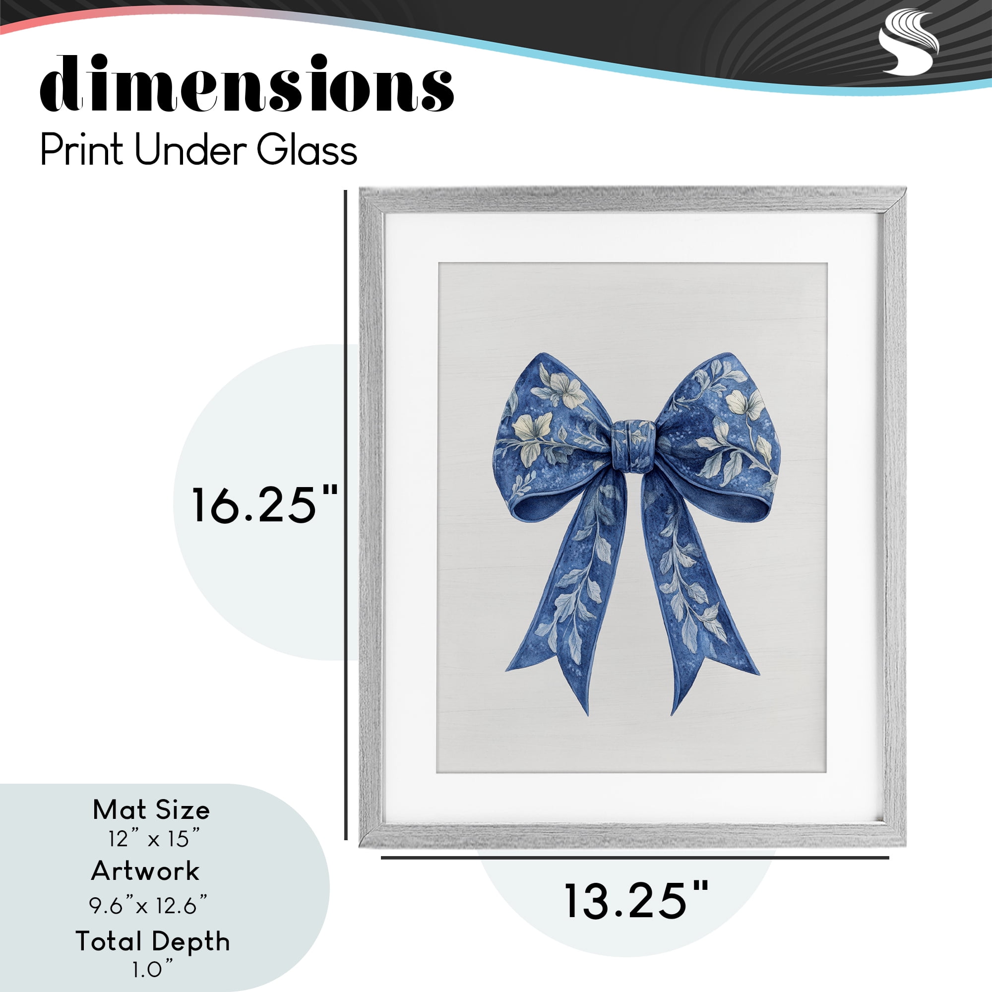Intricate Florals Ribbon Gray Framed Print Under Glass, design by Lettered and Lined