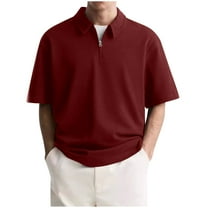 Mens Shirts Short Sleeve Quarter Zip Golf Shirt Vintage Solid Collared Tshirt Loose Fit Casual Stylish Tops