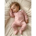 thumbnail image 4 of BemeyourBBs Preemie Newborn Baby Boy Girl Spring Summer Fall Winter Clothes Footed Romper One Piece Outfit Soft Long Sleeve Peter Pan Doll Collar Full Zipper Footie Jumpsuit, 4 of 9