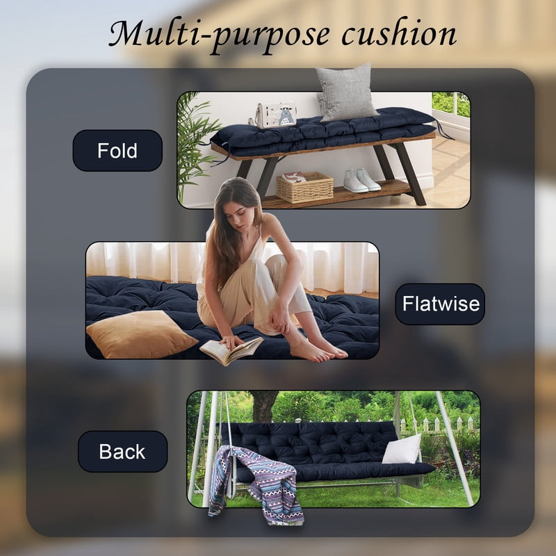 Outdoor Cushions for Patio Furniture, 4" Thick Waterproof Porch Swing Cushions Replacement with Backrest, 2-3 Seater Bench Cushion（Navy blue,40*40in）