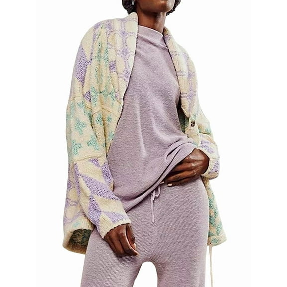 Colorful Sweaters for Women Button Down Collar Oversized Sweater Coats Y2k Fall Fashion Outfit Lilac One size