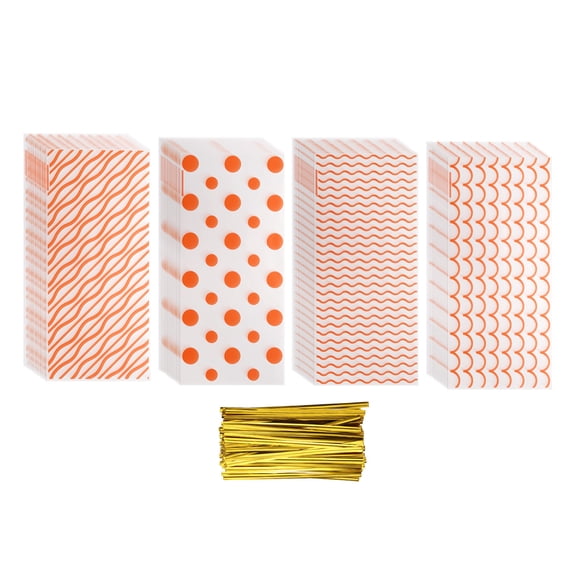 200 Pcs Cellophanes Treat Bags, 10.8"x 4.9" Clear Flat Cellophanes Bags Plastic Candy Gift with Twist Ties, Orange
