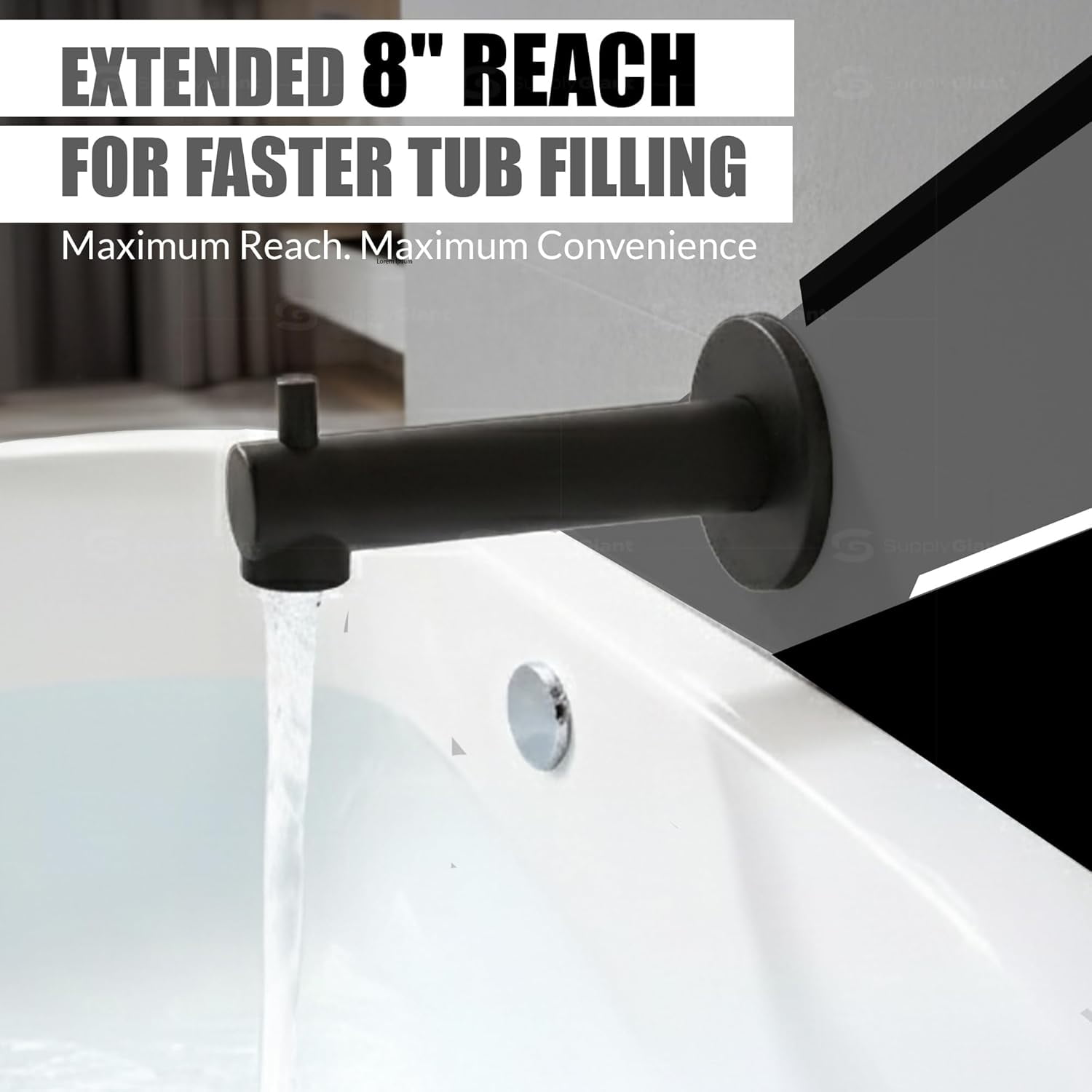 SUPPLYGIANT™ Tub Spout with Diverter 8" Round Bathtub Faucet with Decorative Matte Black Finish