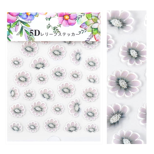Pegatinas de uñas 5D, láminas de flores, calcomanías de transferencia artística en relieve
