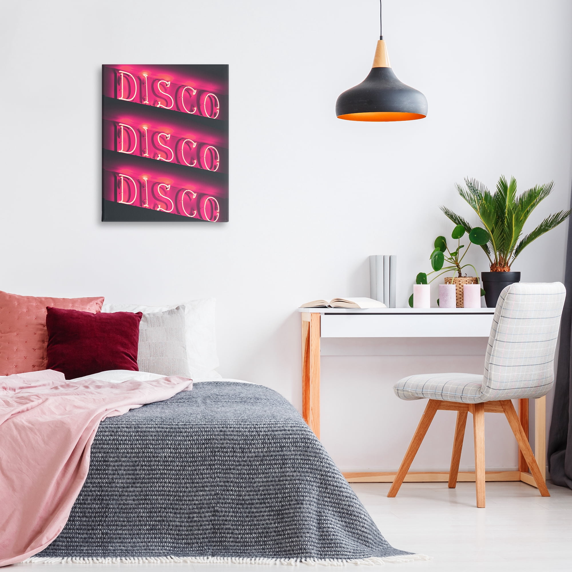Stupell Industries Pink Disco Neon Lights Typography Painting Gallery Wrapped Canvas Art Print Wall Art, 24 x 30