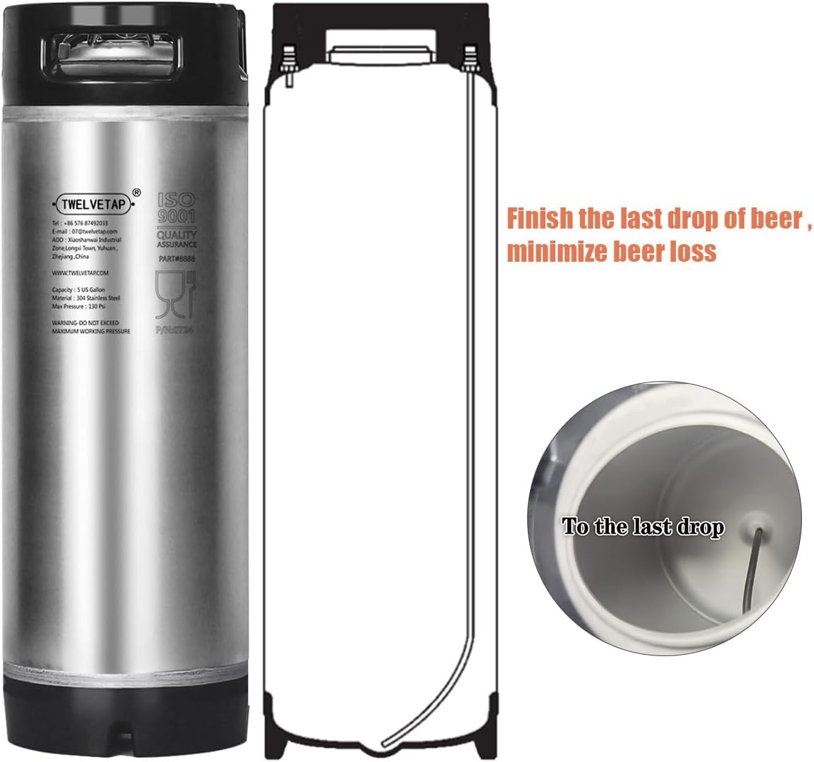 5Gal/19L Beer Keg 304 Stainless Steel Coke Syrup Milk Soda Barrel Rubber Handle Bucket Ball Lock Cornelius Style