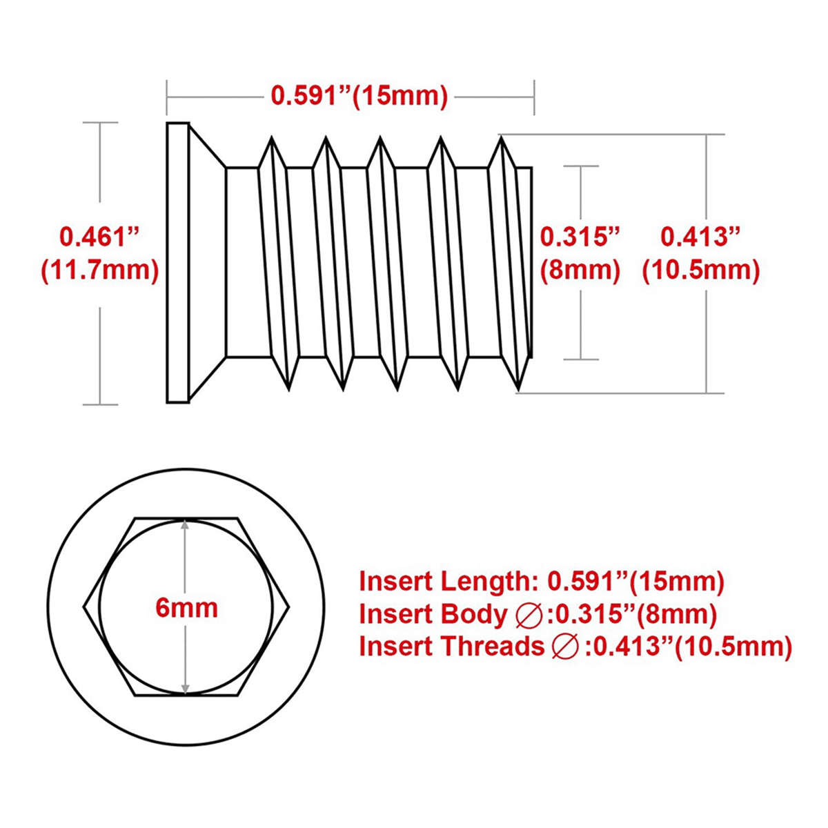 500Pcs M6 x 15mm Furniture Screw in Nut Threaded Wood Inserts Bolt Fastener Connector Hex Socket Drive