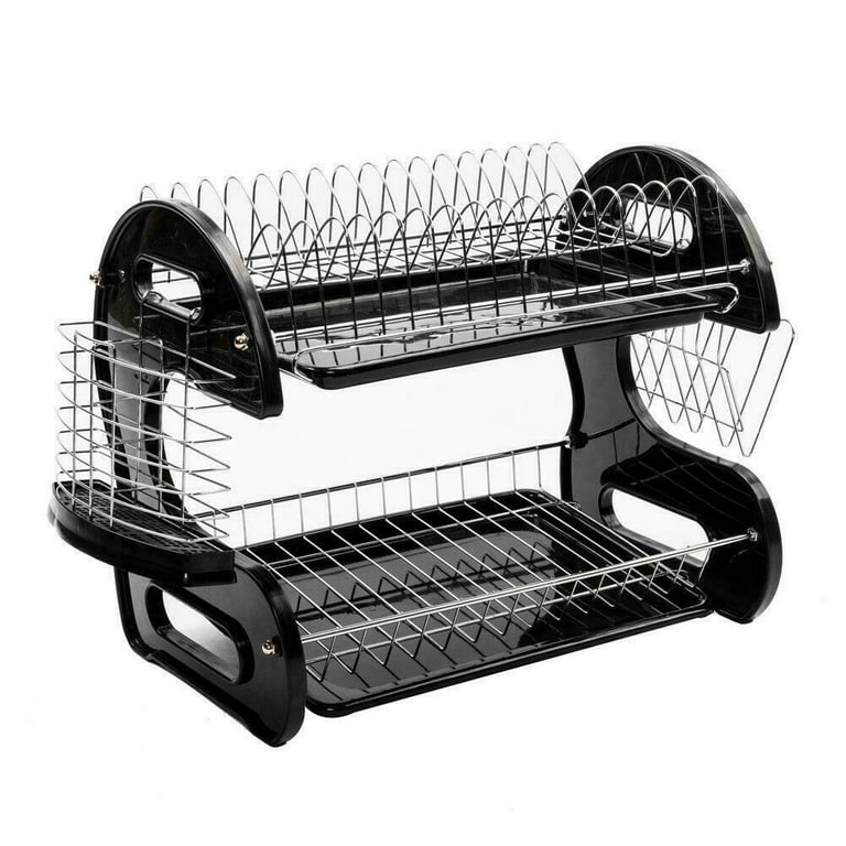  kenvc Dish Drying Rack,Dish Rack Kitchen Counter,Dish Racks  for Kitchen Counter,Board Holder, 6 Cup Holder，Removable Large Capacity Dish  Drainer, Rust-Proof Dish Drainer, Black