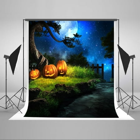 HelloDecor Polyester Fabric 5x7ft Halloween Photo Backdrops for Photographers Children Backdrop Shimmer Star Blue Sky Photography Backgrounds