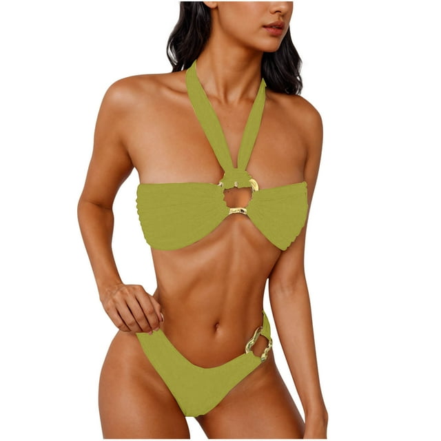 Conjunto de Bikini de Cintura Alta para las Mujeres de Color Sólido Tubo Superior, Sexy Colgantes sin Espalda Moda Traje de Baño