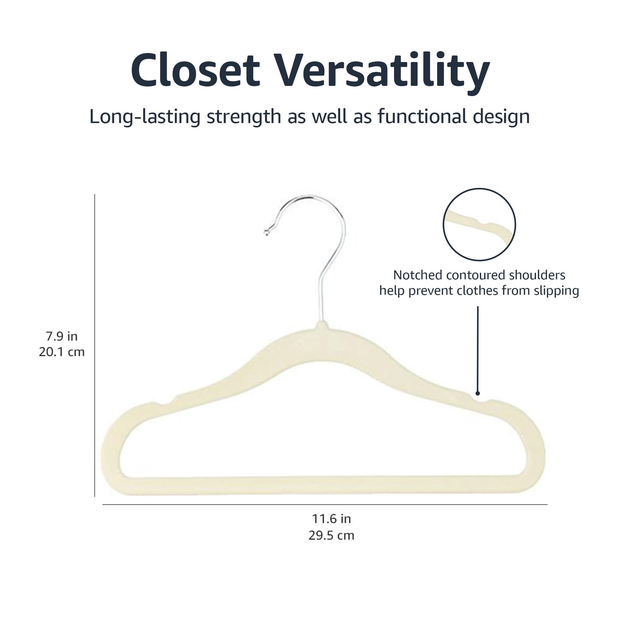 Children's Velvet Non-Slip Hanger, Space Saving, Shoulder Groove, Solid Wardrobe Finishing Hanger 11.6 Inch, Beige Pack of 30
