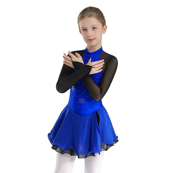 iixpin Girl's Lyrical Dance Dress Ballet Dancewear Figure Ice Skating Leotard Dresses Ballerina Outfits Blue 14