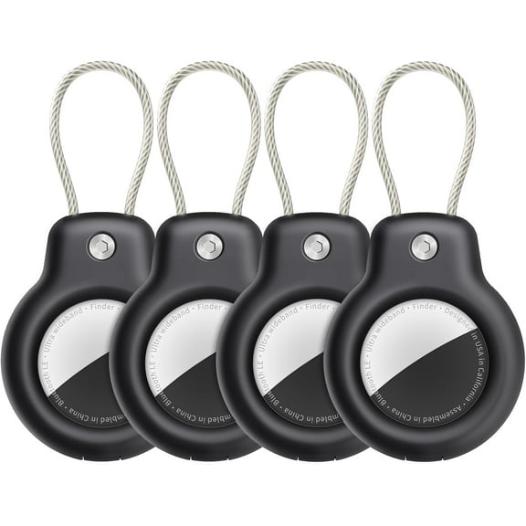 AirTag Holder Case with Keychain (4 Pack) - Wire Cable Lock Key Ring Chain, Durable AirTag Accessories for GPS Tracking Kids, Keys, Luggage