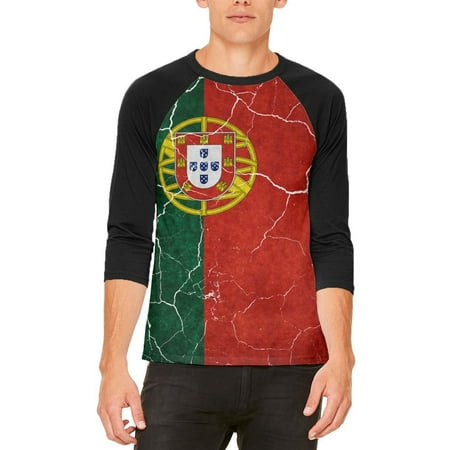 Portugal Flag T-shirt - Distressed Portuguese Flag Mens Raglan T Shirt