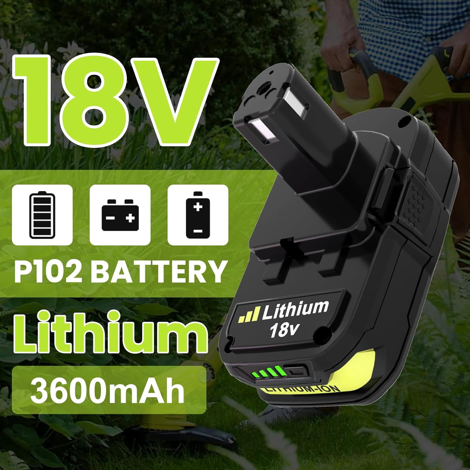 2PACK 3.6Ah Lithium Battery Replacement for Ryobi 18V Battery and P117 Charger Combo Compatible with Ryobi Battery and Charger 18 Volt P102 P103 P104 P105 P107 P108 P109 Cordless Power Tools